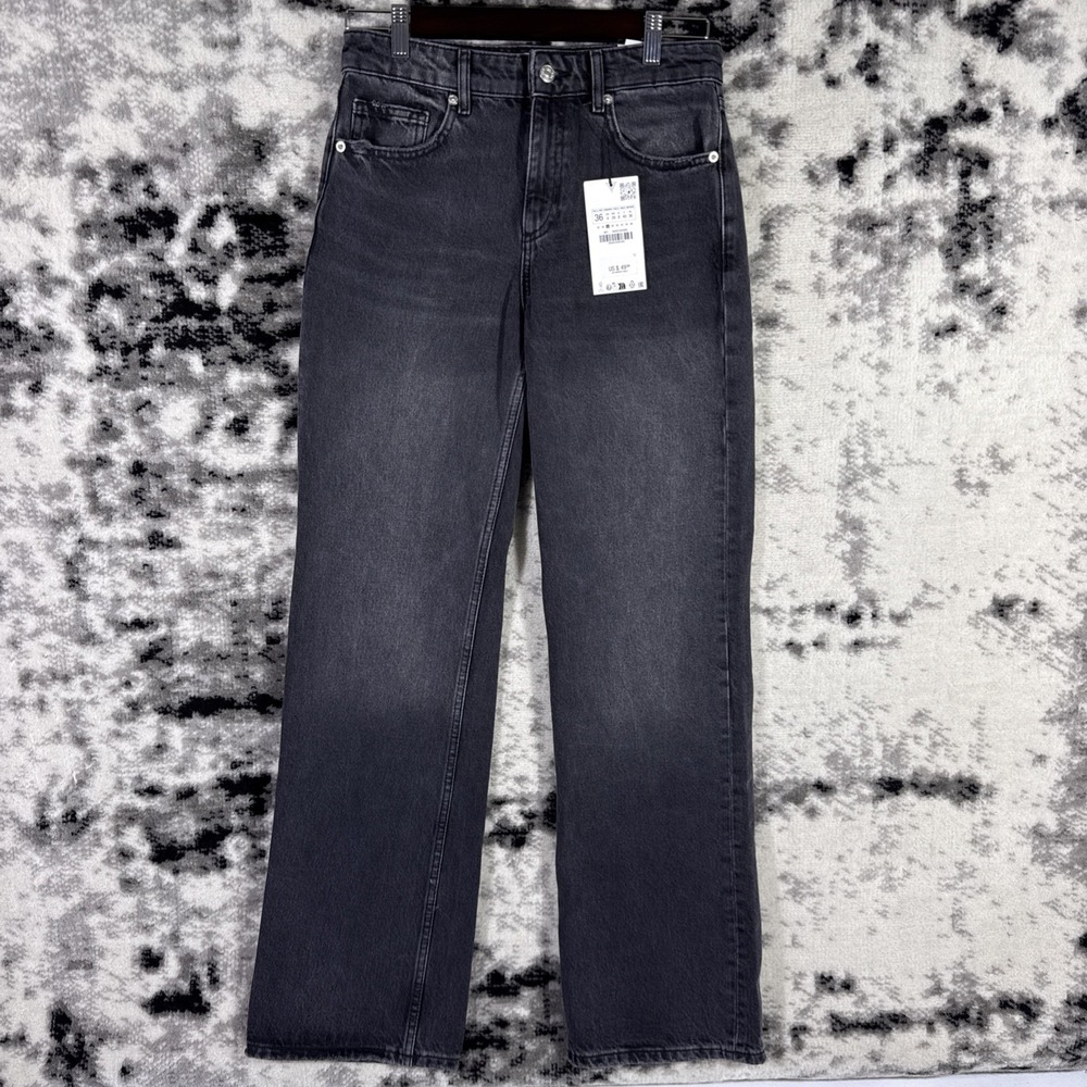 New Zara Jeans Womens Size 4x33 Wide Leg Black Hippie Boho Comfort Casual